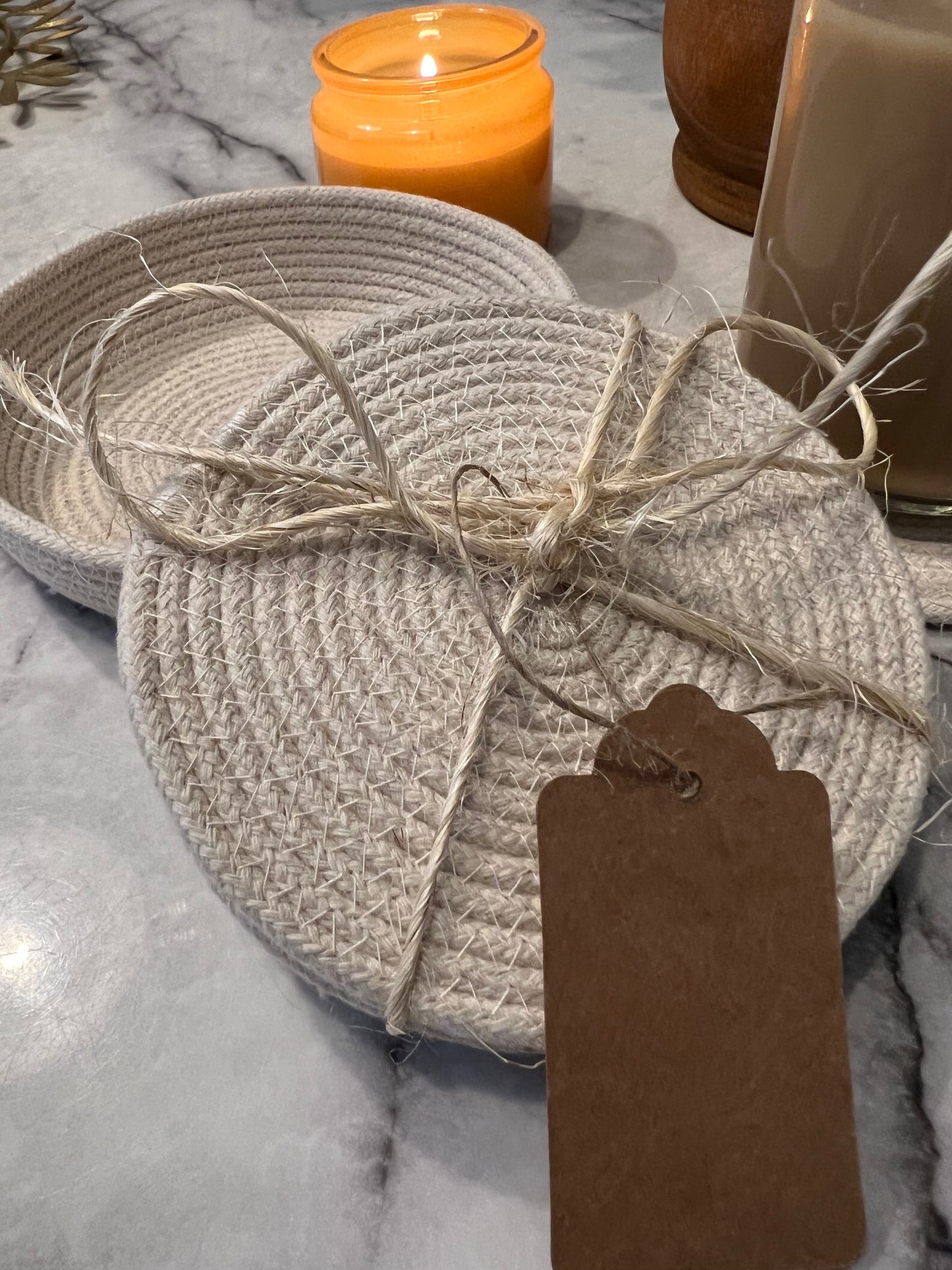 Natural Beige Coaster Set | Coasters & Coaster Holder Included