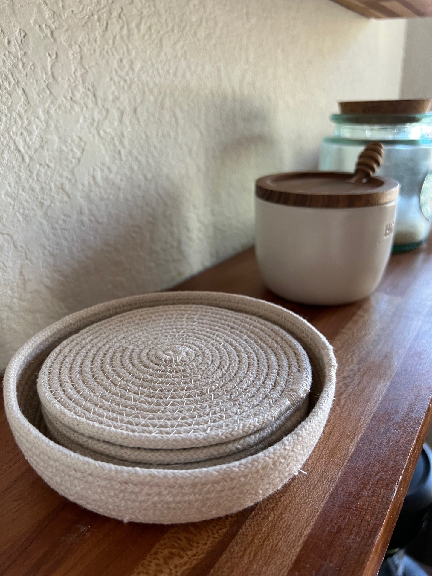 Natural Beige Coaster Set | Coasters & Coaster Holder Included