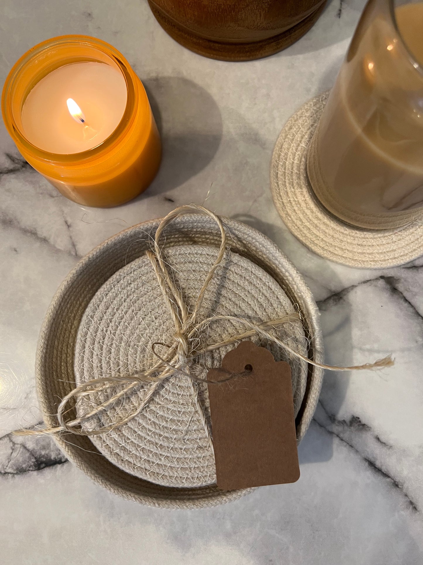 Natural Beige Coaster Set | Coasters & Coaster Holder Included