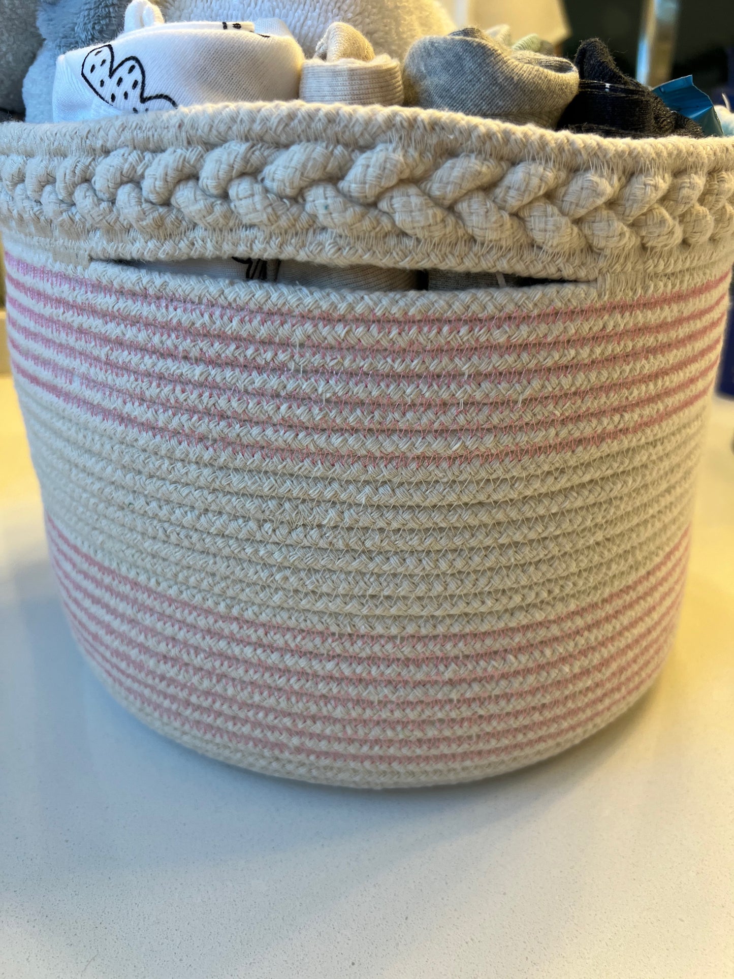 Round Basket with Braided Top | Personalize Secondary Color