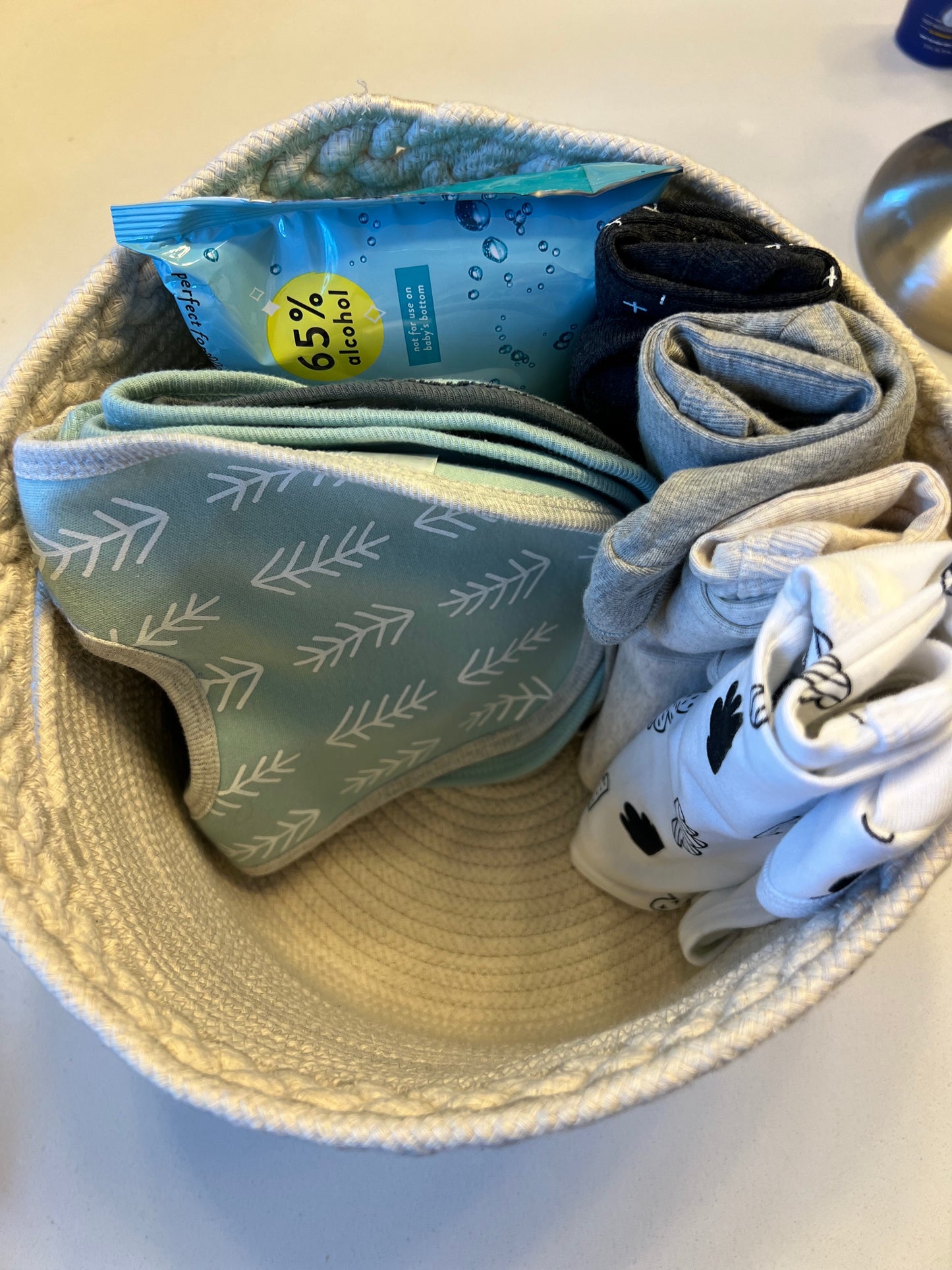 Round Basket with Braided Top | Personalize Secondary Color