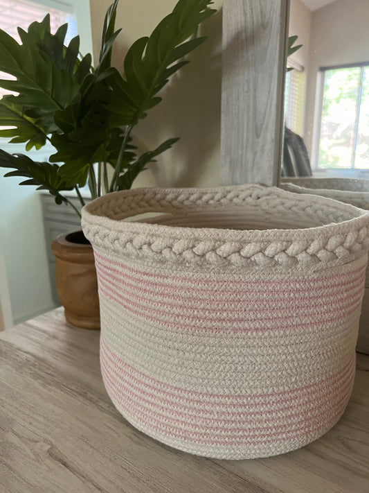 Round Basket with Braided Top | Personalize Secondary Color